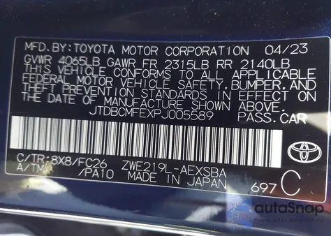 2023 Toyota Corolla Hybrid Se from USA, damaged, VIN JTDBCMFEXPJ005589